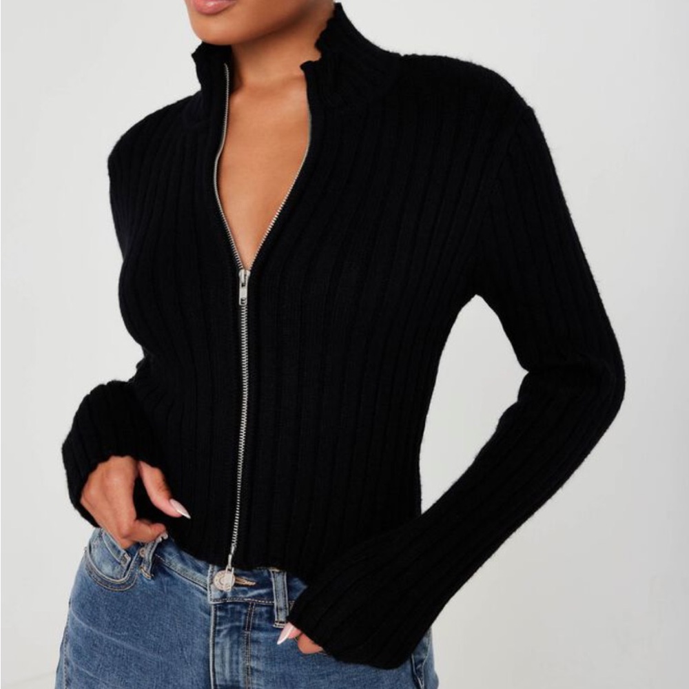 NWT GARAGE DYNAMITE RIBBED MOCK-NECK ZIPUP